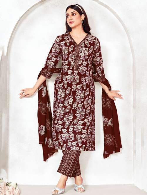women floral printed three quarter sleeve kurta pant with dupatta set - 22185127 -  Standard Image - 0
