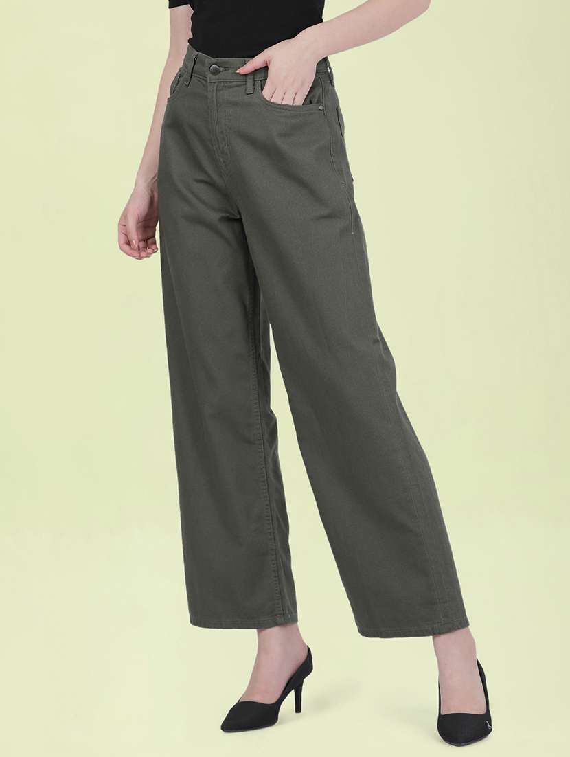 women plain high rise wide leg jeans