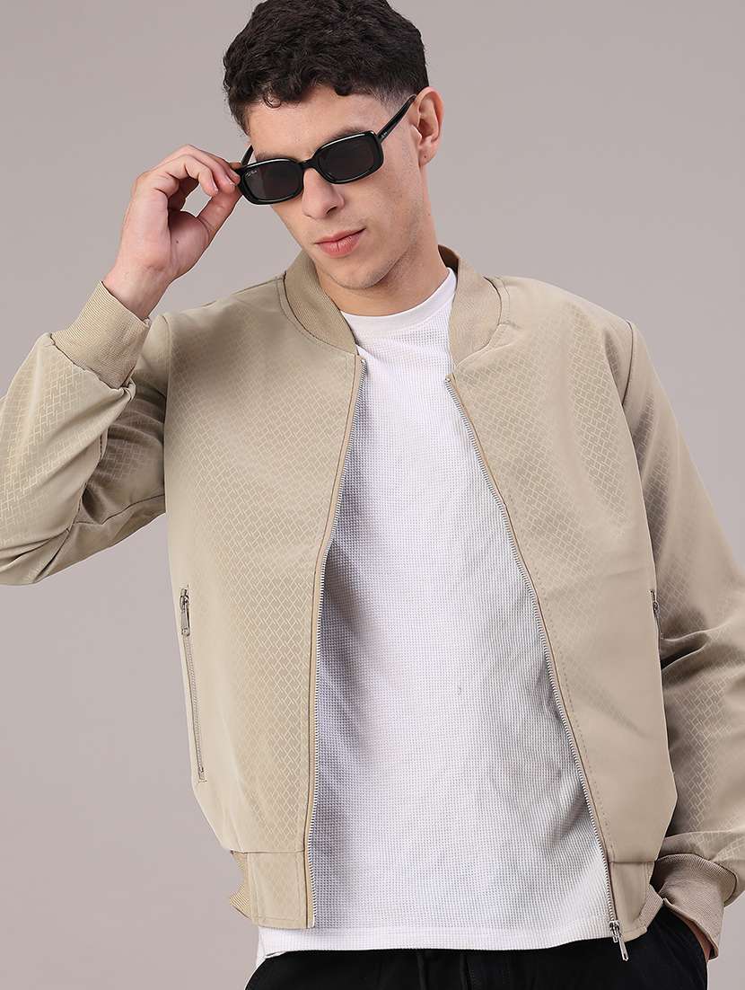 men solid long sleeve bomber jacket