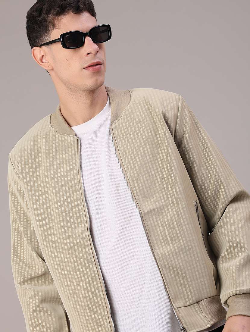 men solid long sleeve bomber jacket