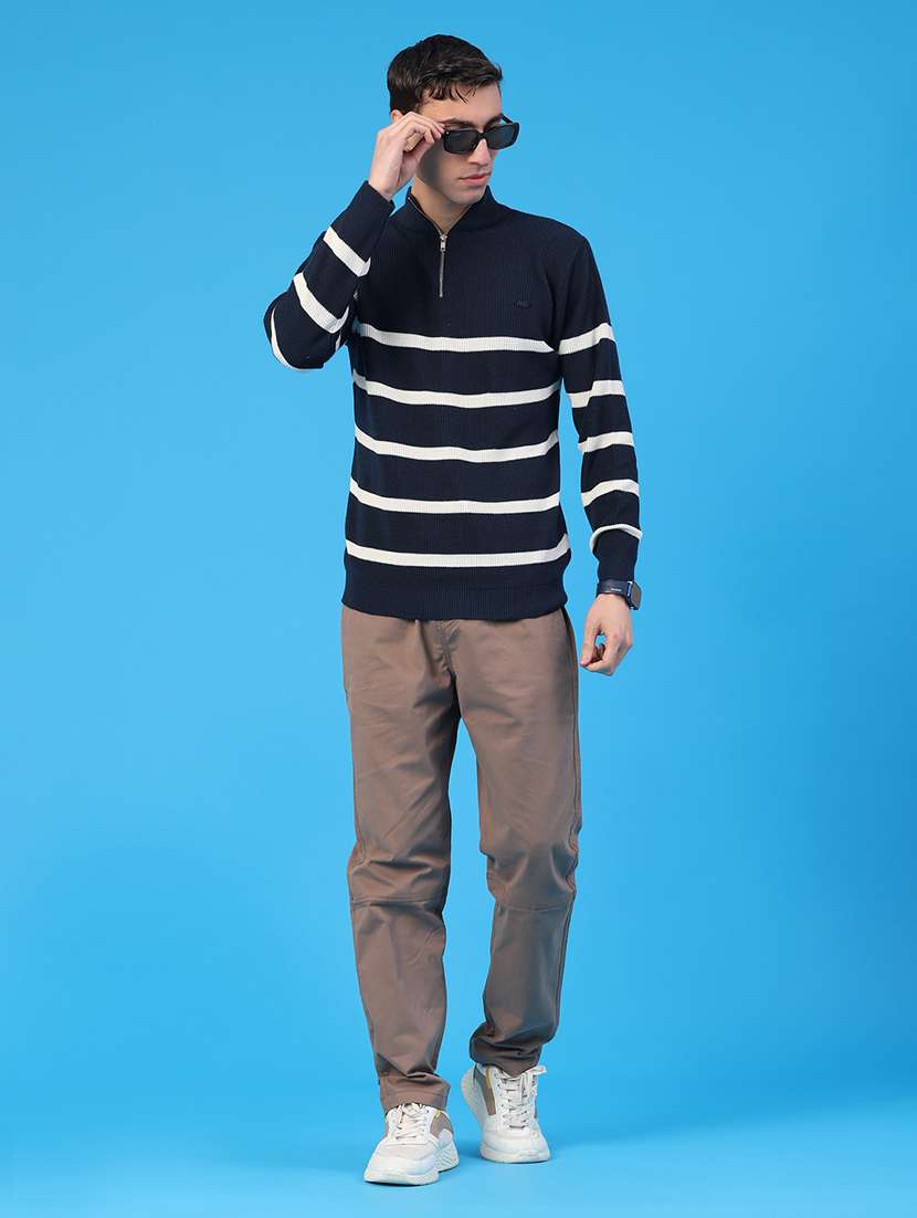 men striped long sleeve stand collar pullover - 22185334 -  Standard Image - 5