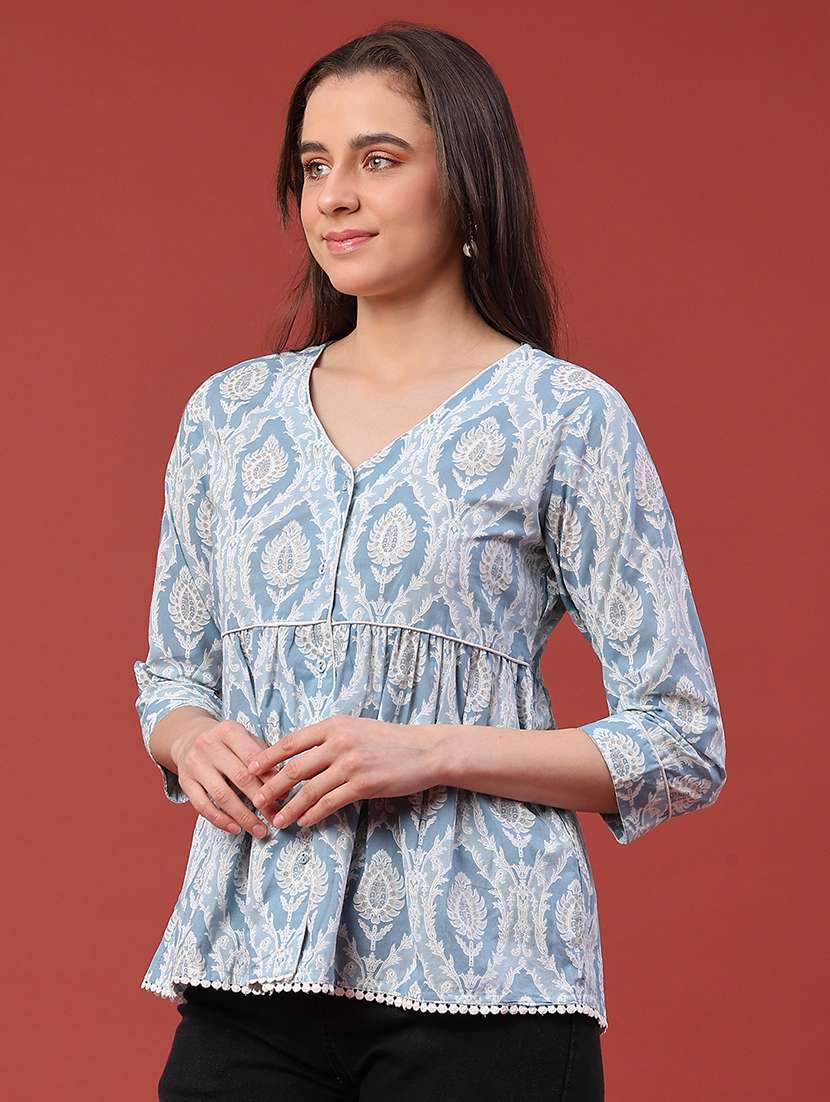 women printed v neck flared tunic - 22185466 -  Standard Image - 3
