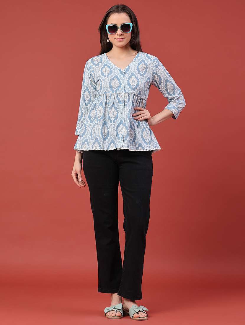 women printed v neck flared tunic - 22185466 -  Standard Image - 5