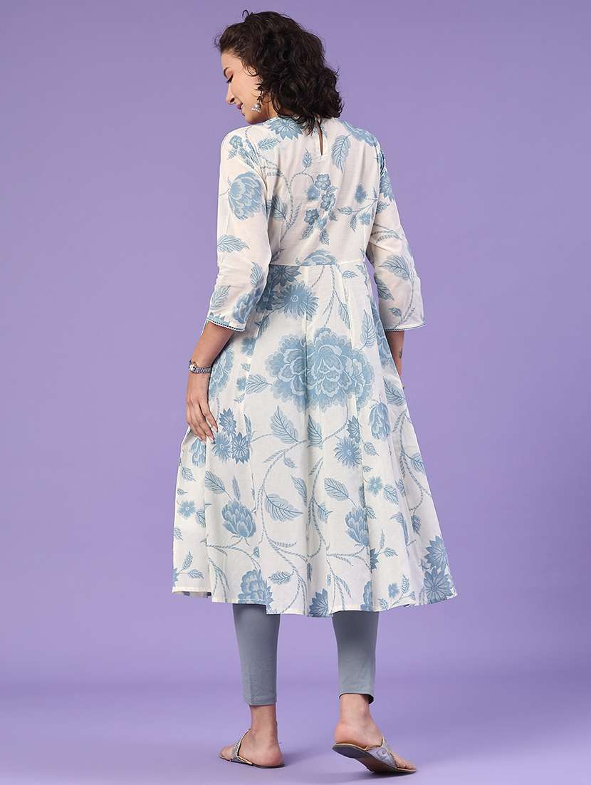 women off white cotton a-line kurta - 22185489 -  Standard Image - 3
