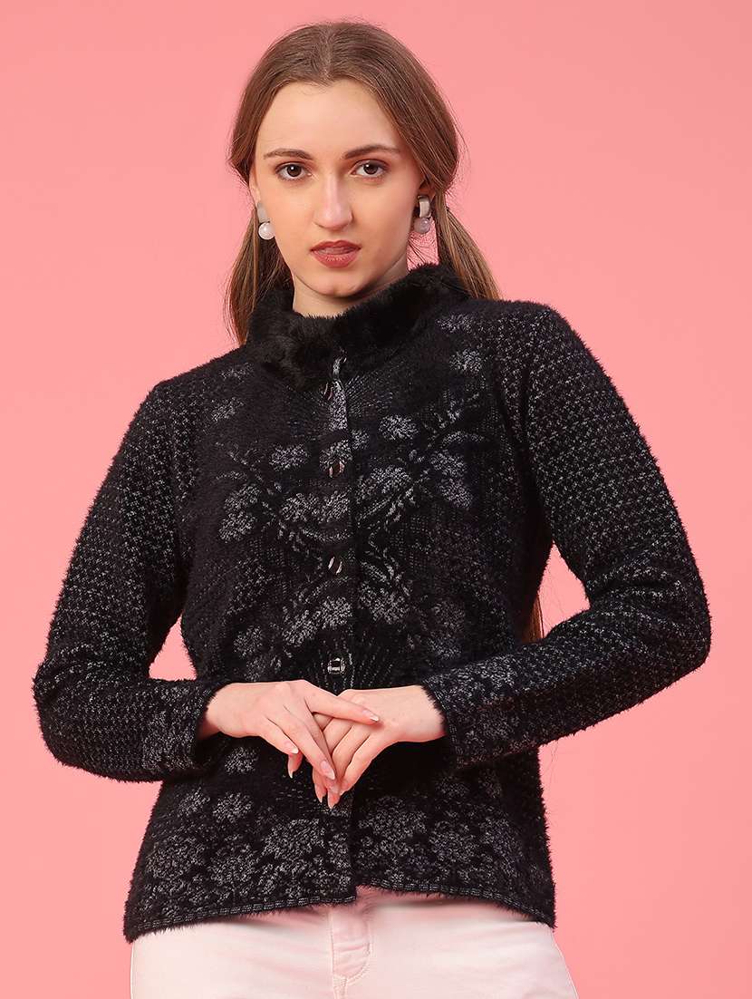 women self design long sleeve cardigan