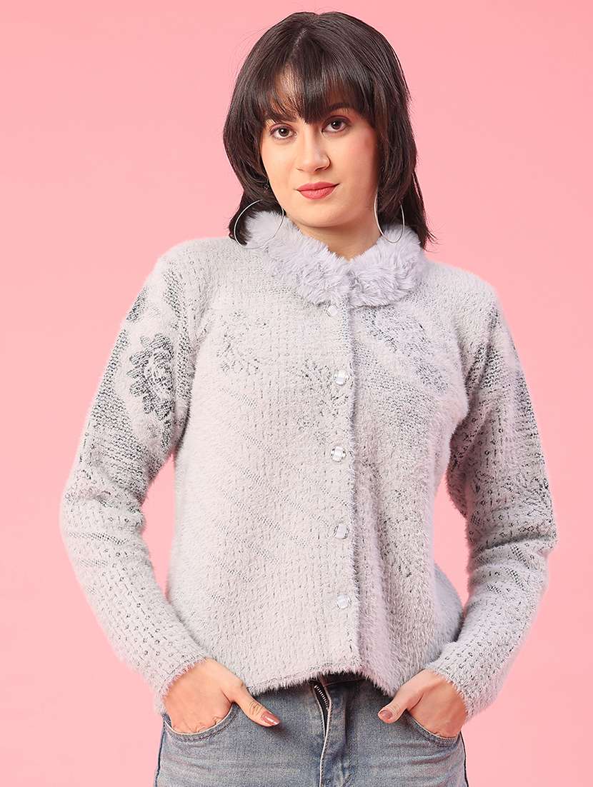 women self design long sleeve cardigan