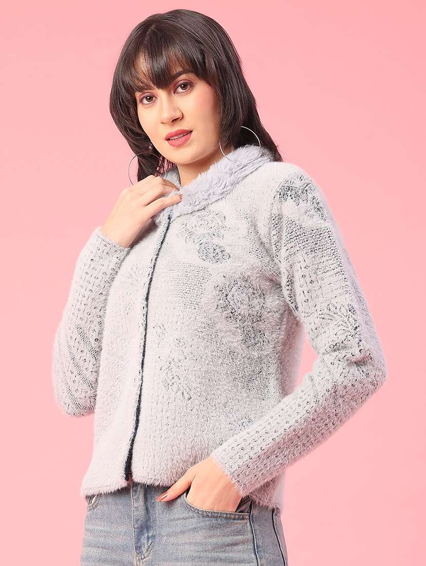 women self design long sleeve cardigan - 22185495 -  Standard Image - 3