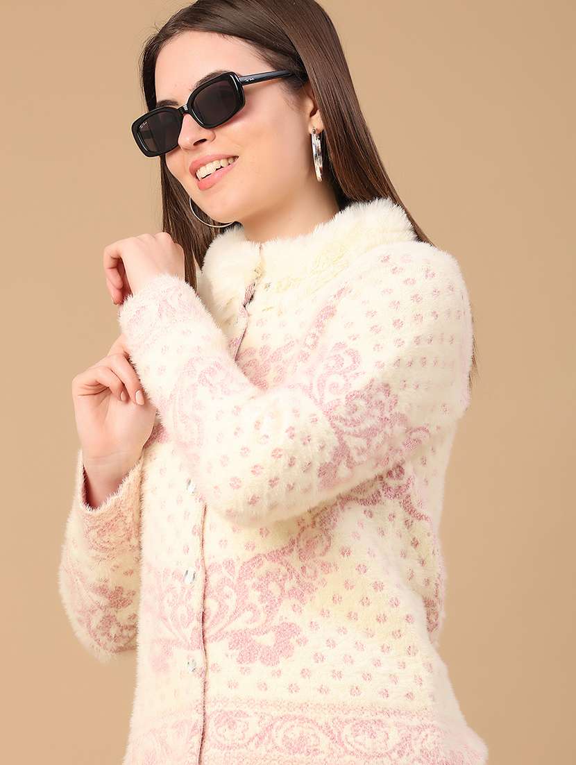 women self design long sleeve cardigan