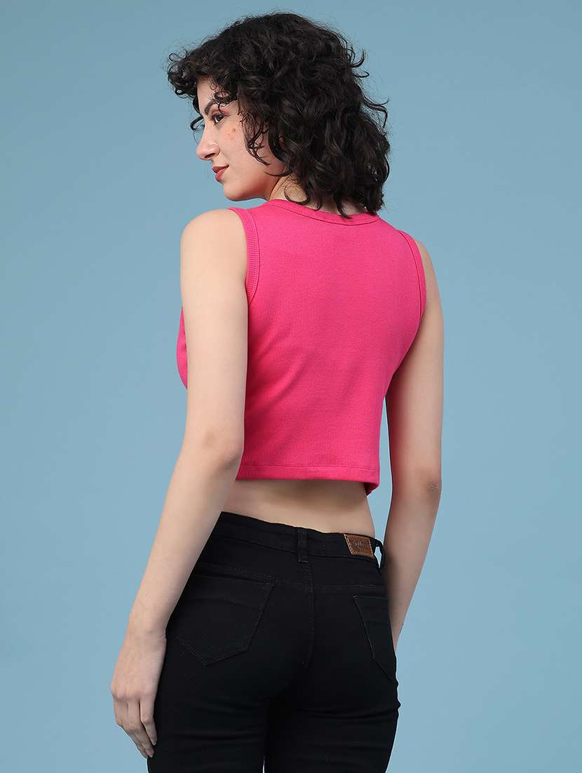 women solid sleeveless crop t-shirt - 22185537 -  Standard Image - 3