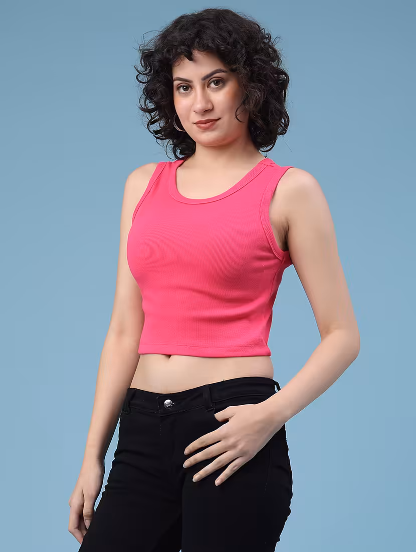 women solid sleeveless crop t-shirt - 22185537 -  Standard Image - 3