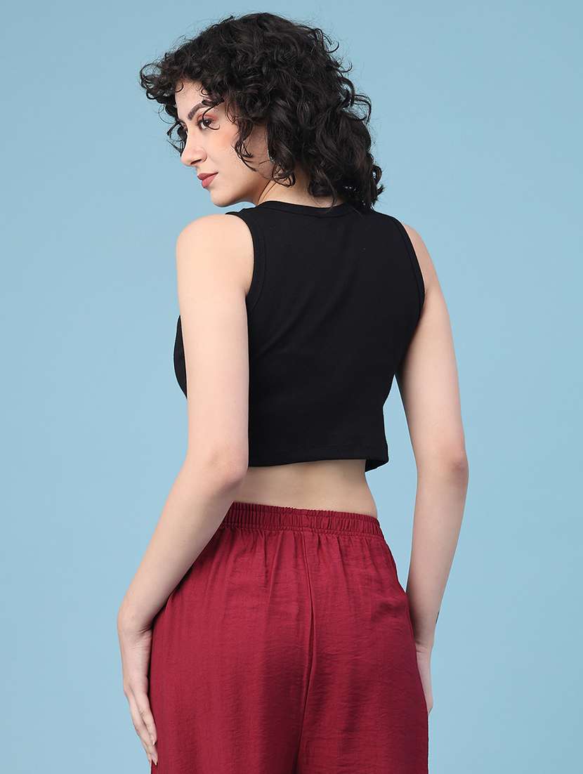 women solid sleeveless crop t-shirt - 22185538 -  Standard Image - 3