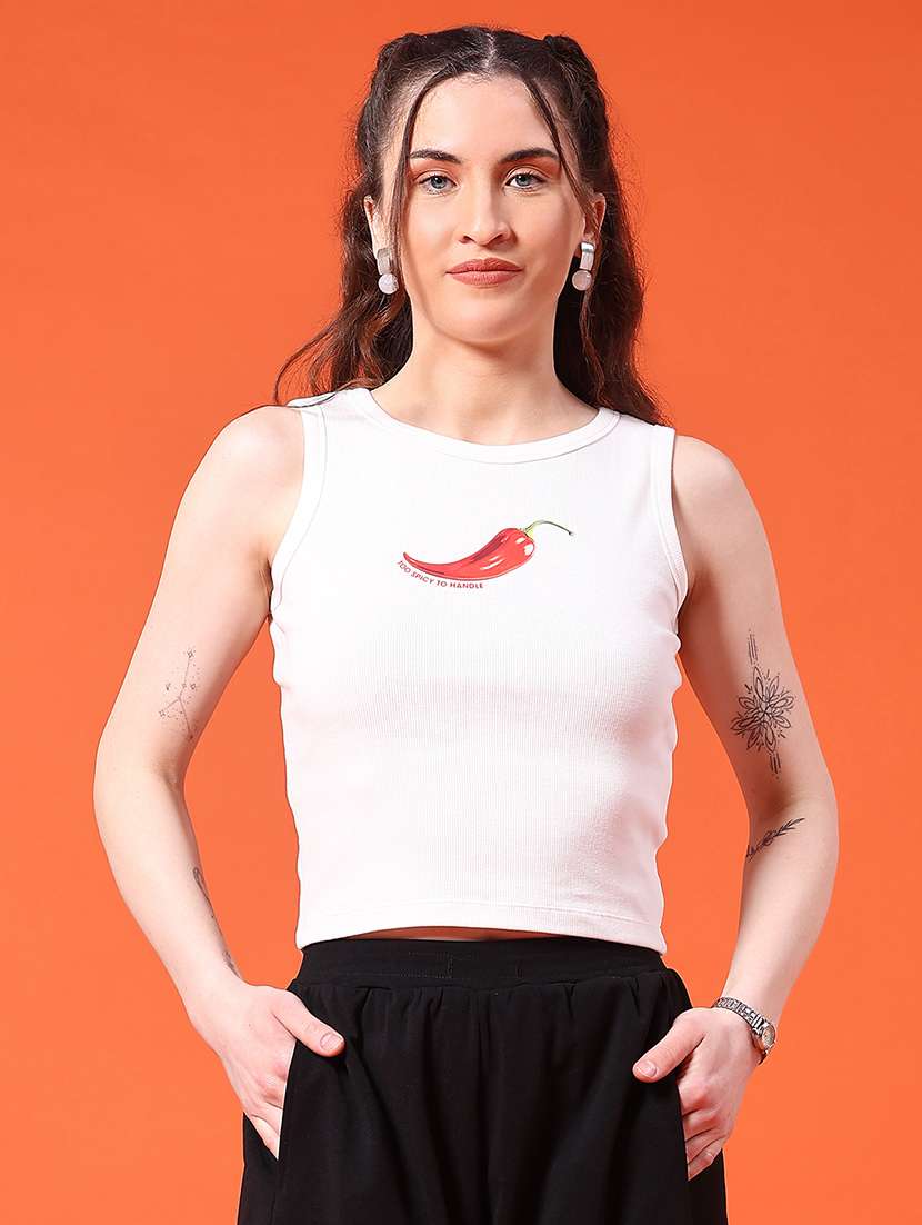 women printed sleeveless crop t-shirt