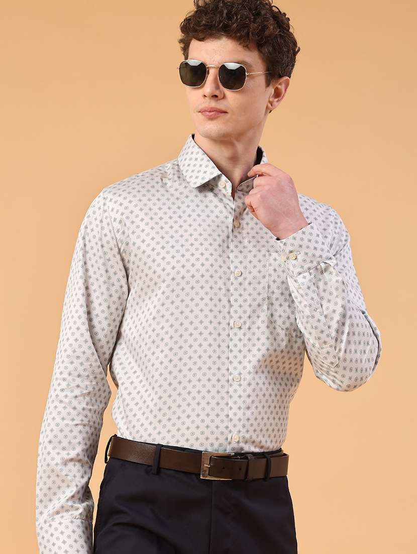 men printed long sleeve slim fit formal shirt
