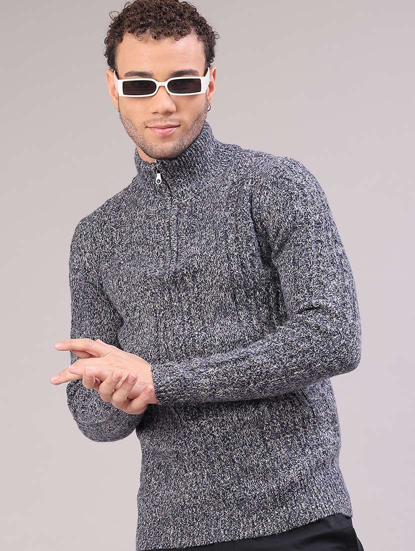 men self design long sleeve regular fit pullover 