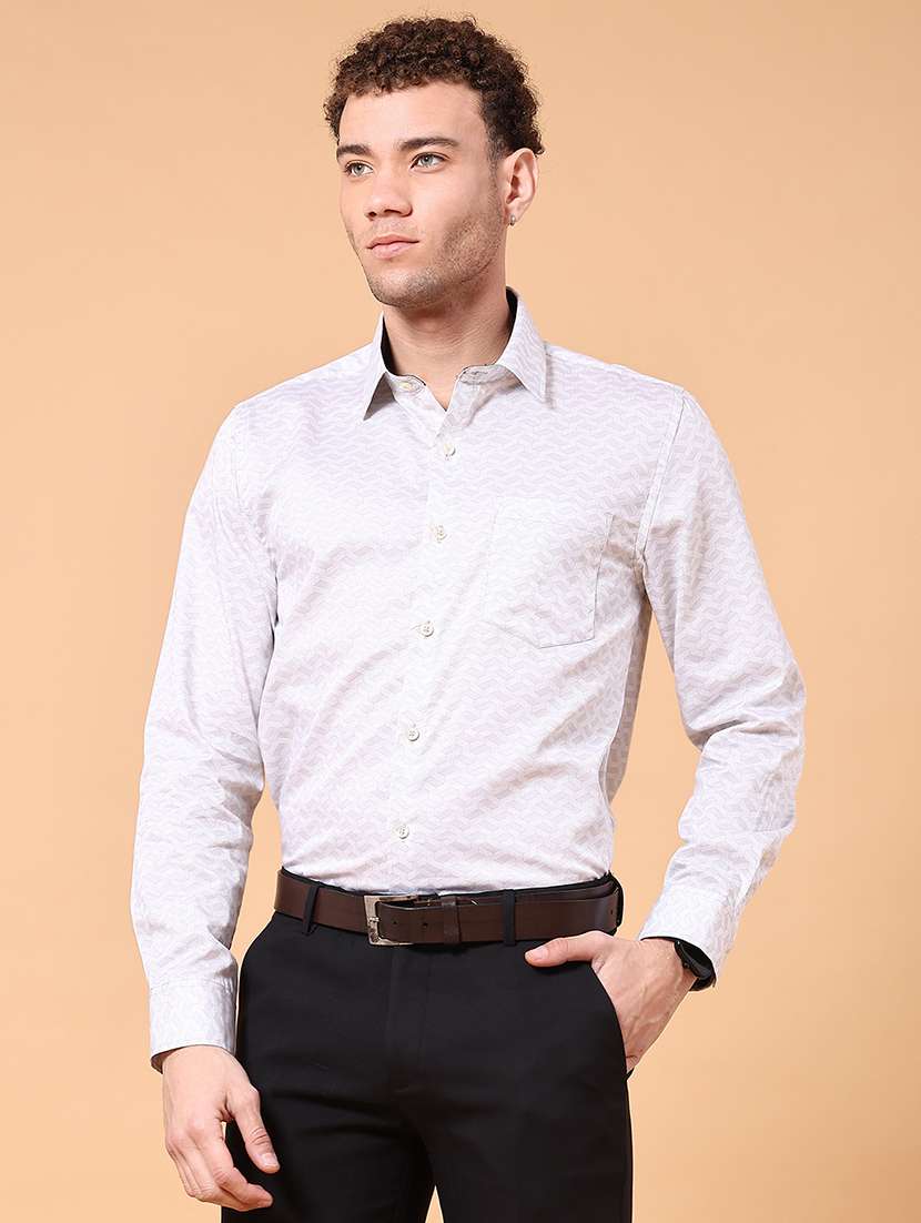 men printed long sleeve slim fit formal shirt