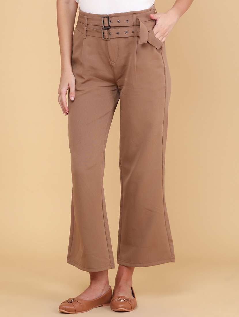 women solid mid rise wide leg trouser