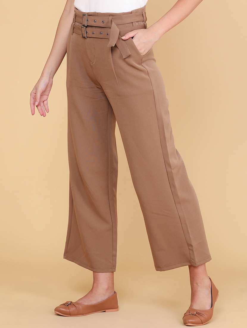 women solid mid rise wide leg trouser - 22185590 -  Standard Image - 3