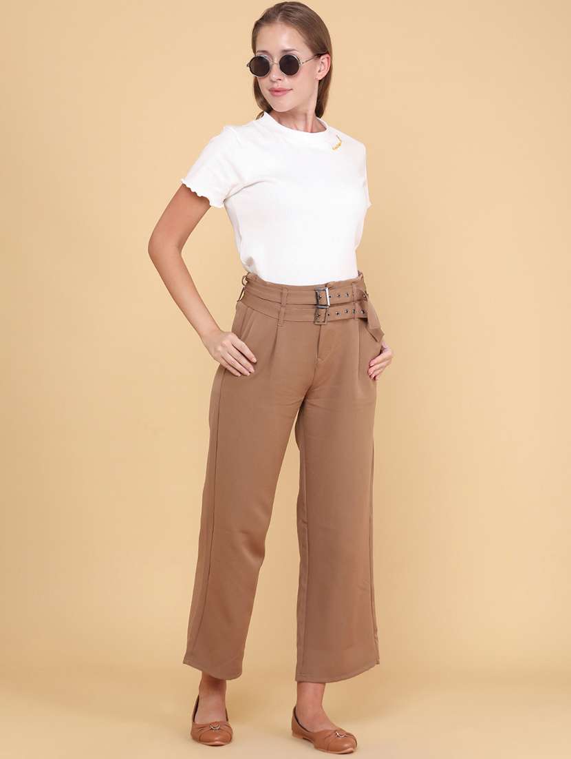 women solid mid rise wide leg trouser - 22185590 -  Standard Image - 5