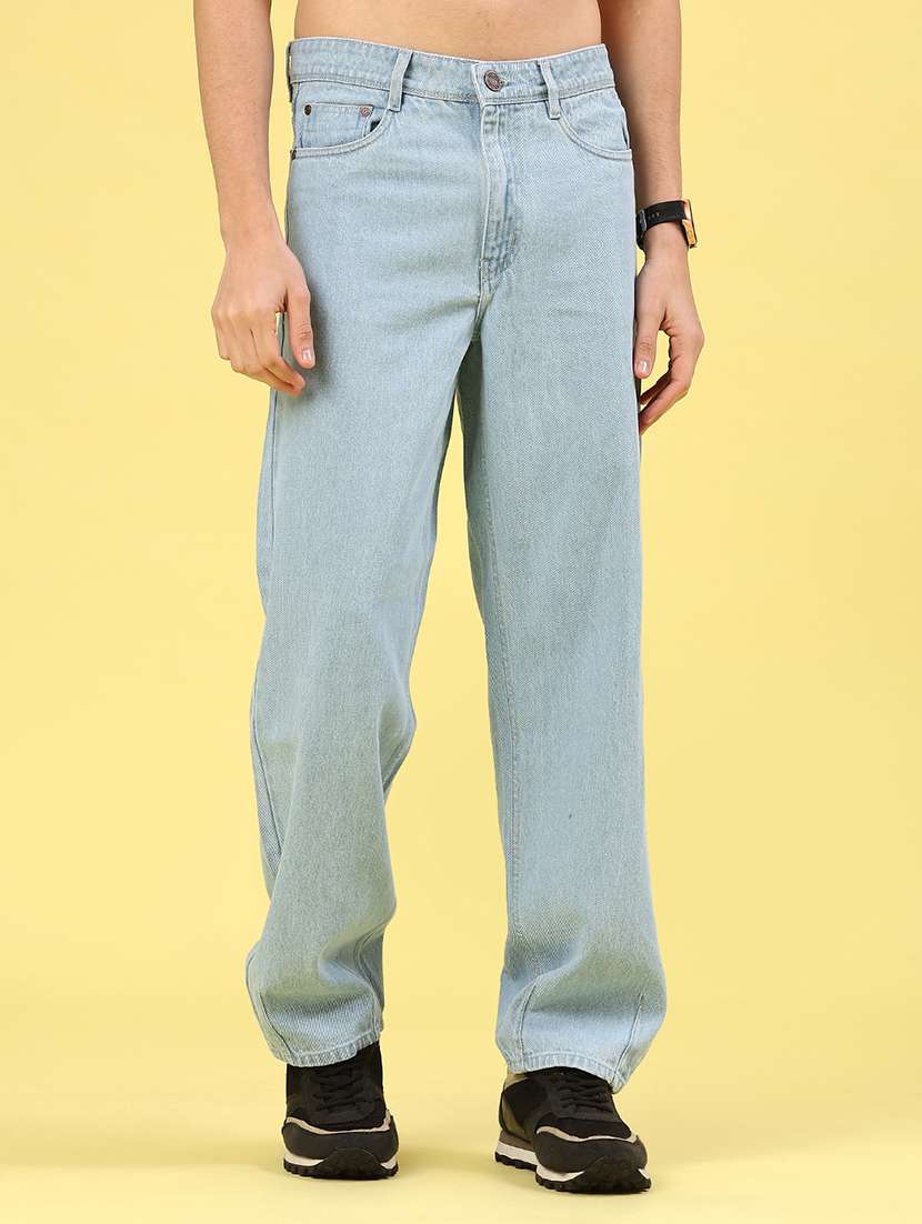 men plain mid rise full length straight jeans