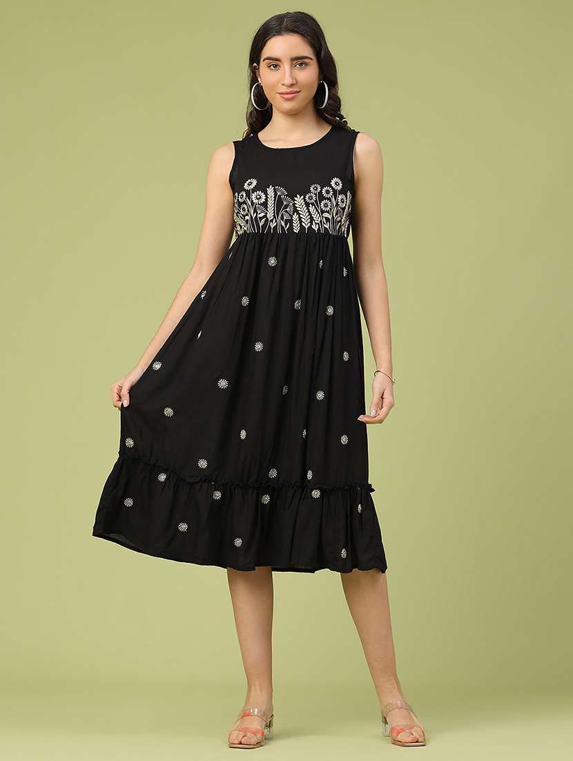 women solid with work sleeveless ethnic dress - 22185656 -  Standard Image - 3