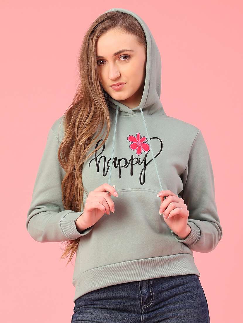 women printed long sleeve hooded sweatshirt