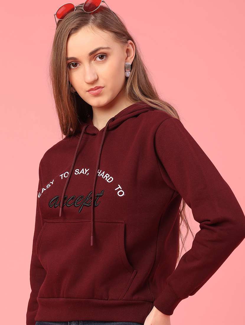 women embroidered long sleeve hooded sweatshirt