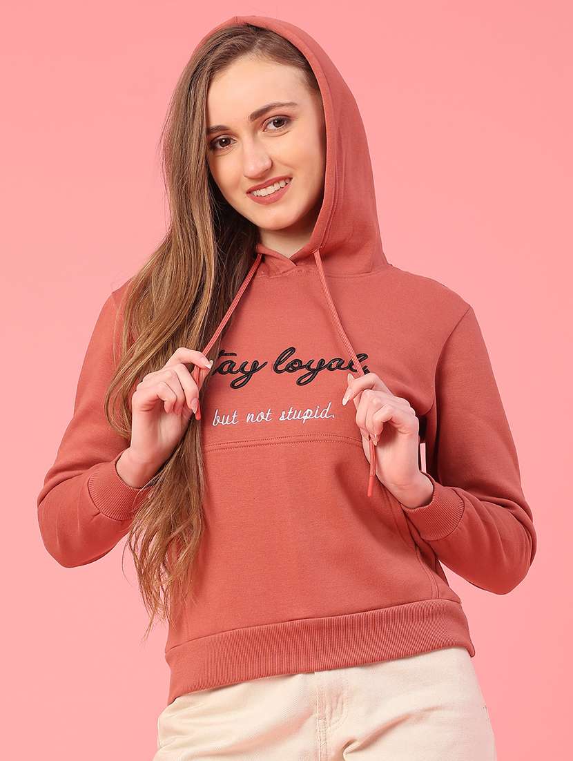 women embroidered long sleeve hooded sweatshirt