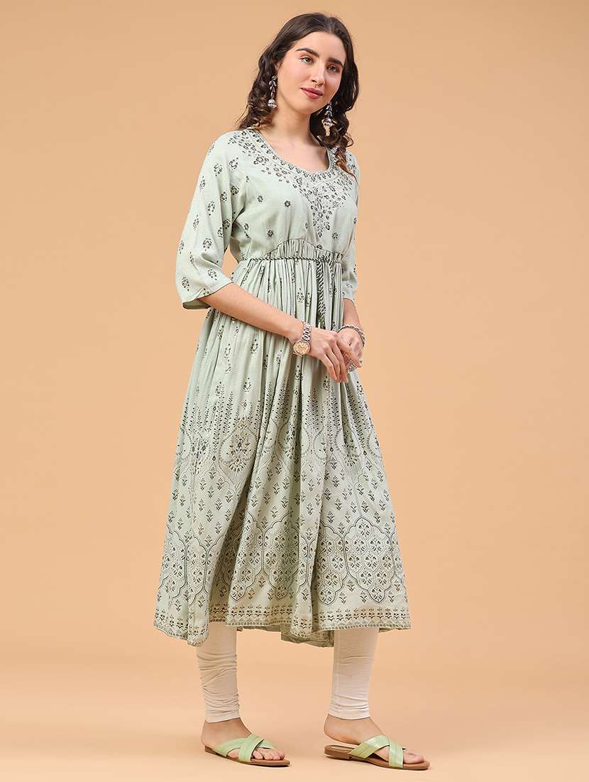 women self design three quarter sleeve flared kurta  - 22185669 -  Standard Image - 3