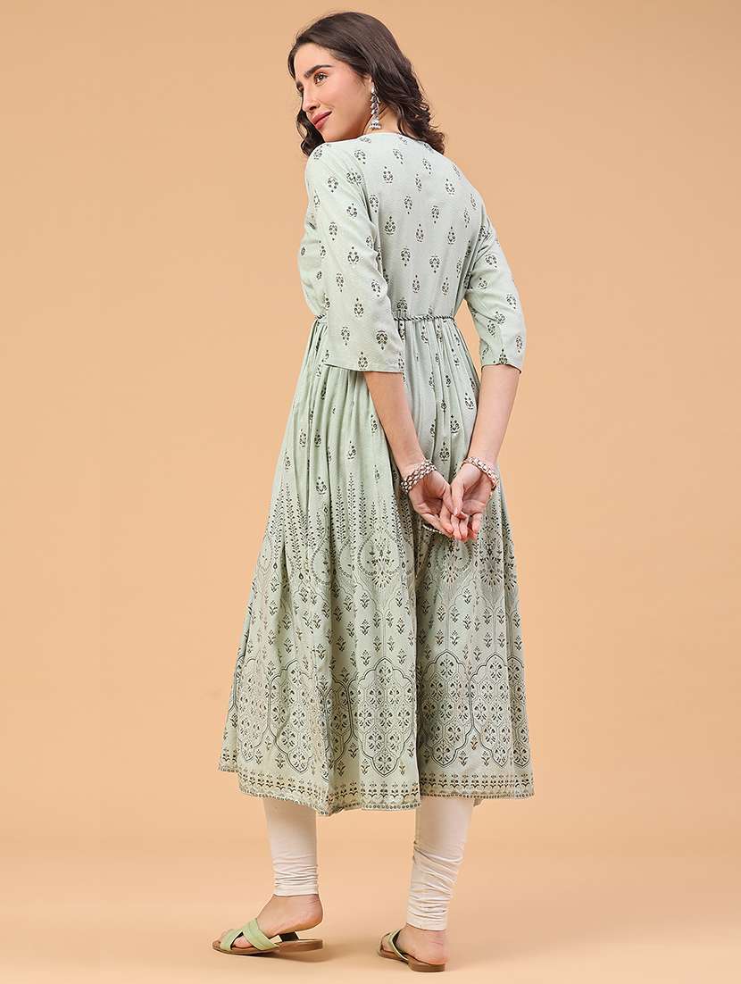 women self design three quarter sleeve flared kurta  - 22185669 -  Standard Image - 5