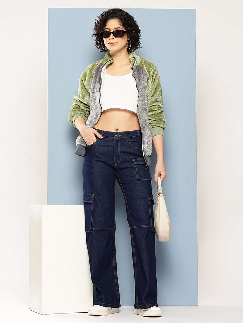 women color blocked long sleeve faux fur jacket - 22186133 -  Standard Image - 3