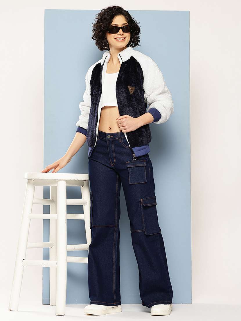 women color blocked long sleeve faux fur jacket - 22186134 -  Standard Image - 3