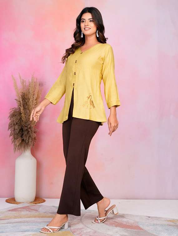women embroiddred long sleeve front slit tunic - 22186144 -  Standard Image - 5