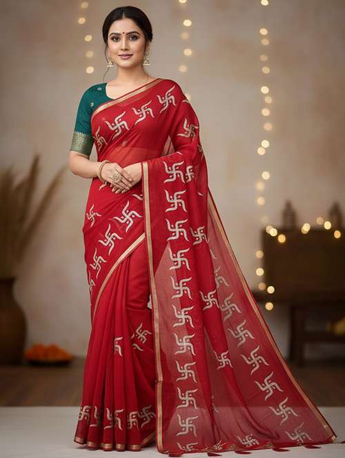 women solid with work embroidered saree with blouse - 22186157 -  Standard Image - 0