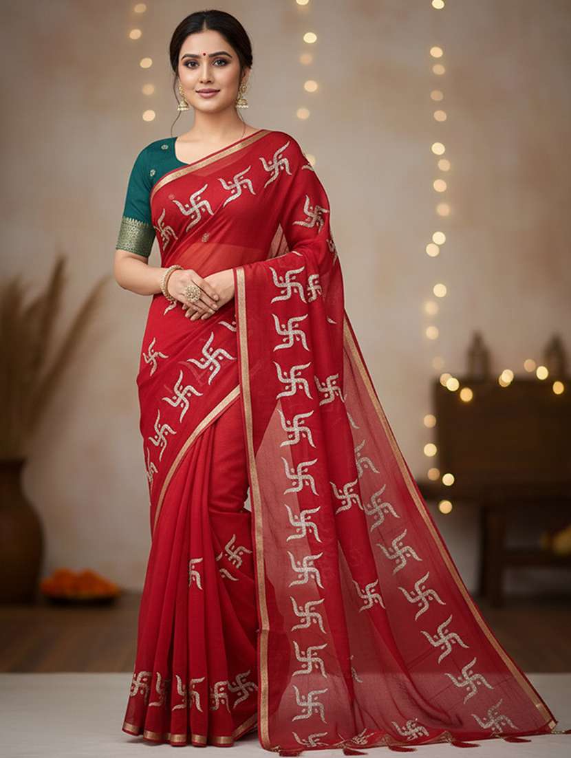 women solid with work embroidered saree with blouse
