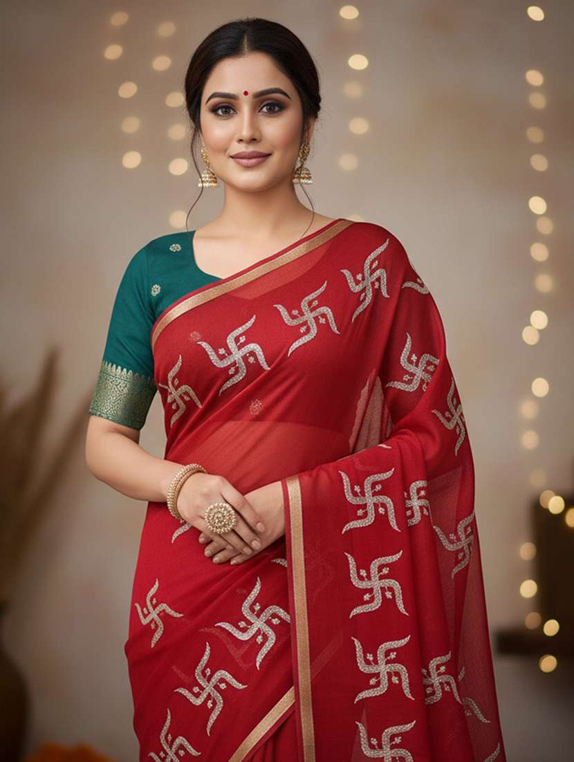 women solid with work embroidered saree with blouse - 22186157 -  Standard Image - 3