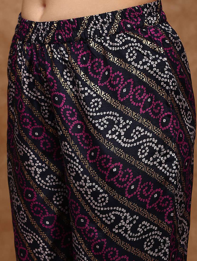 globus women navy blue bandhani ethnic gold foil print v-neck kimono sleeves coin detail tunic & sharara festive co-ord set - 22186167 -  Standard Image - 5