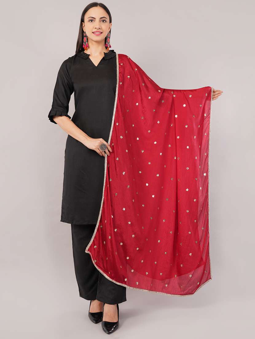 women red solid with sequin work dupatta  - 22186170 -  Zoom Image - 0