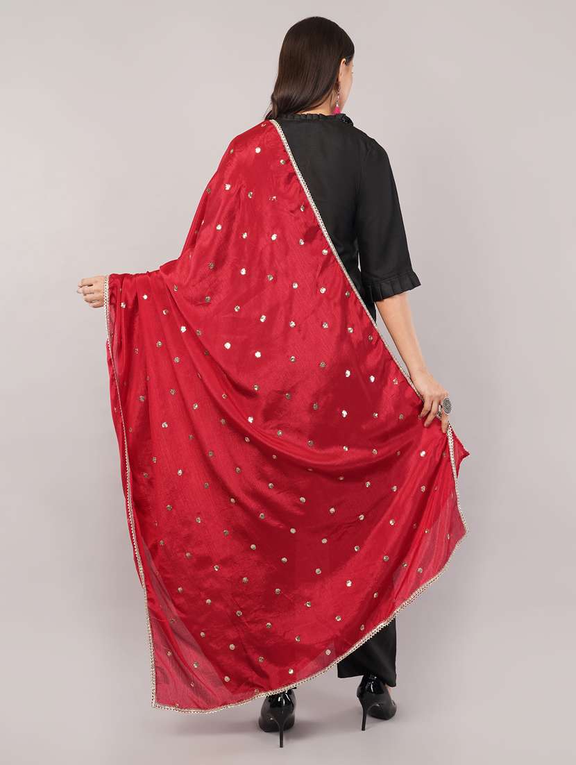 women red solid with sequin work dupatta  - 22186170 -  Standard Image - 3
