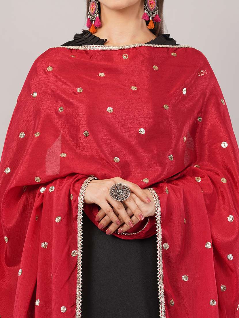 women red solid with sequin work dupatta  - 22186170 -  Standard Image - 5