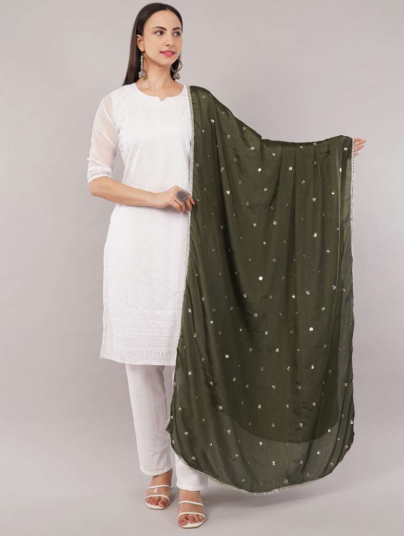 women solid with sequin work dupatta 