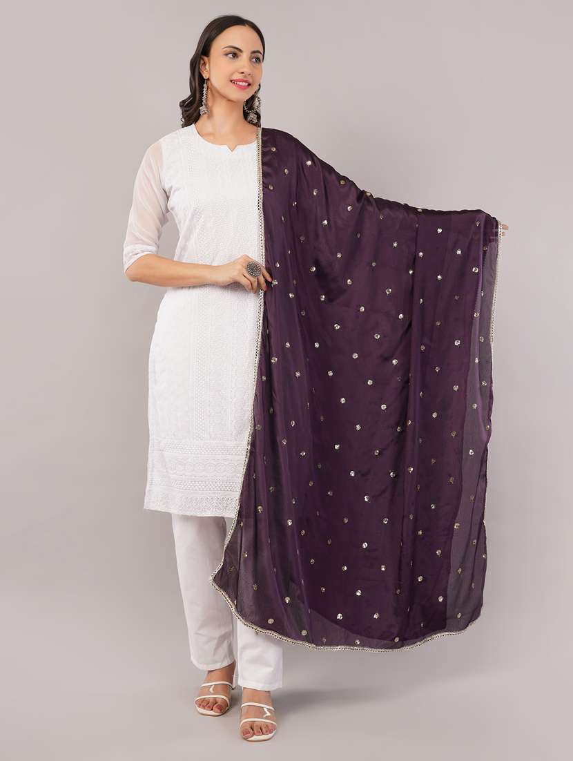 women solid with sequin work dupatta 