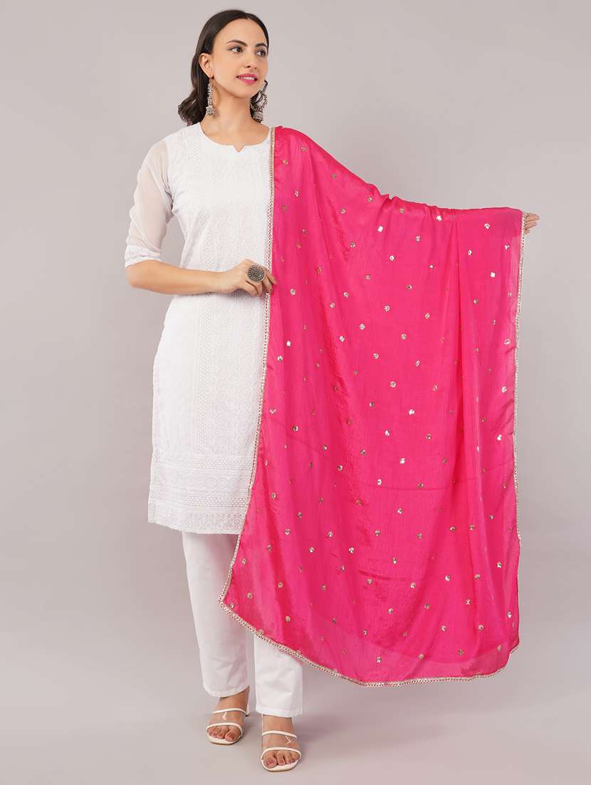 women solid with sequin work dupatta 