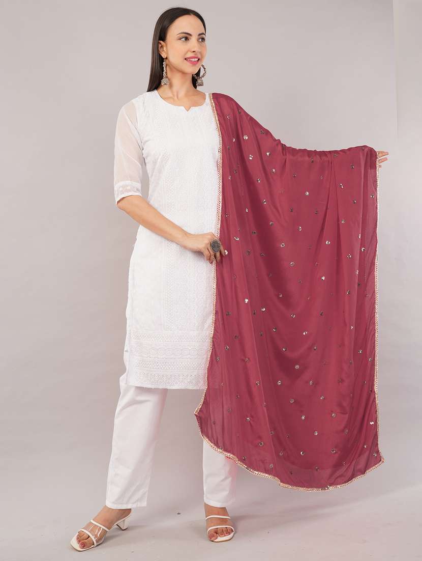 women solid with sequin work dupatta 