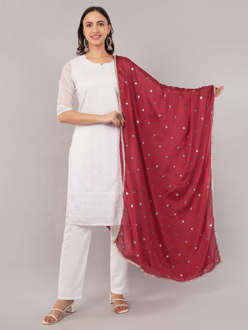 women solid with sequin work dupatta 