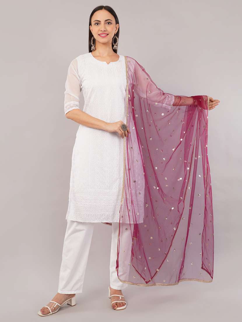 women solid with sequin work dupatta 