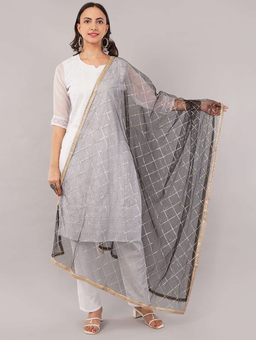 women solid with sequin work dupatta 