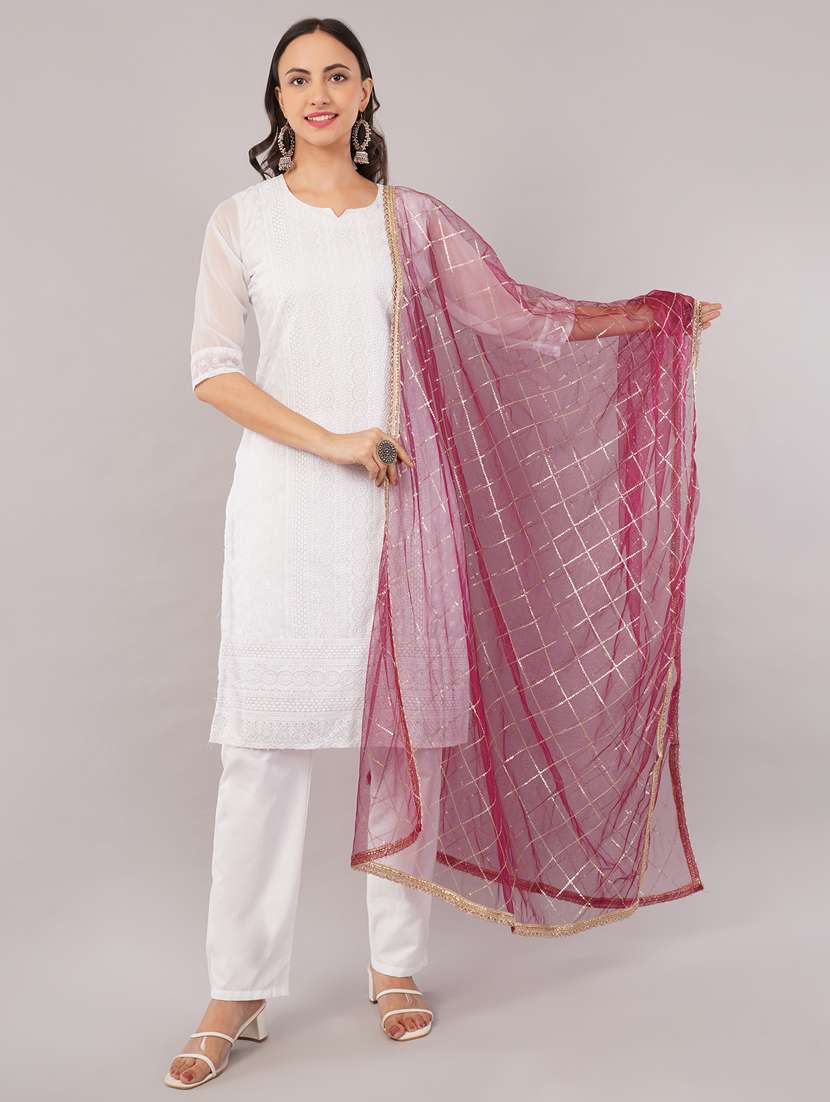 women solid with sequin work dupatta 