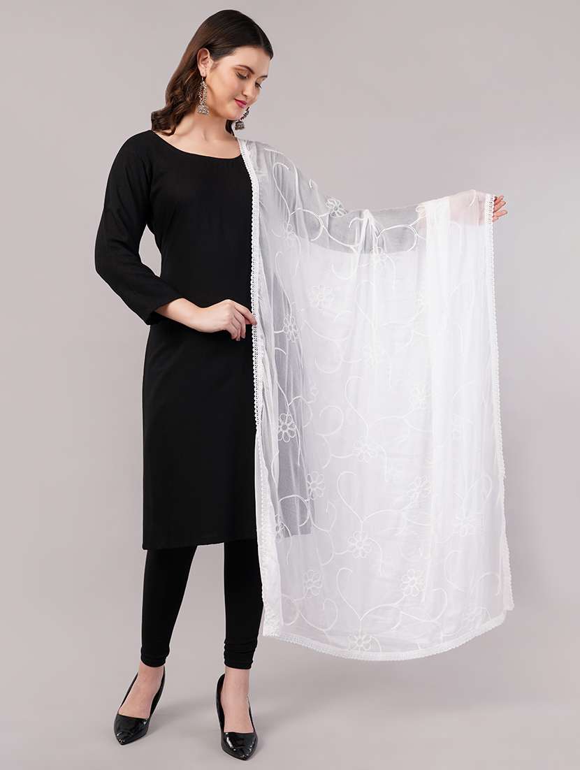 women solid with work embroidered dupatta  - 22186208 -  Zoom Image - 0