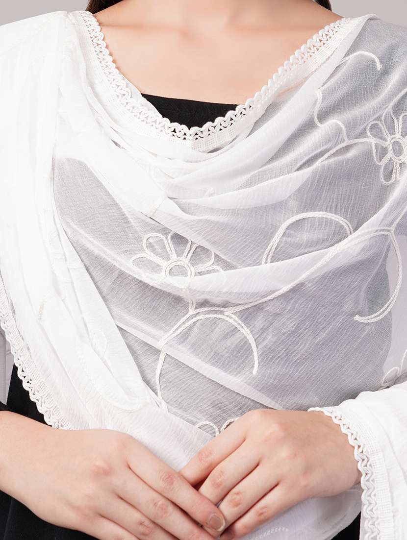 women solid with work embroidered dupatta  - 22186208 -  Standard Image - 5