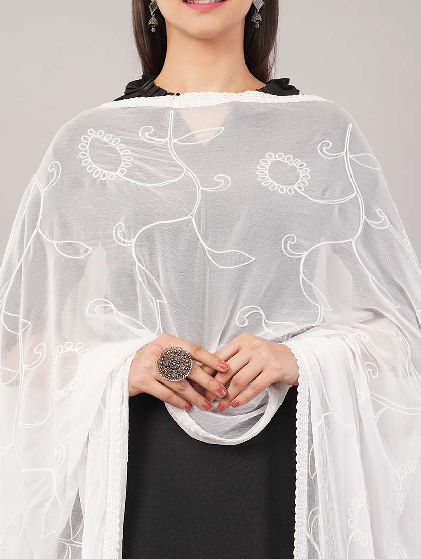 women solid with work embroidered dupatta  - 22186211 -  Standard Image - 5